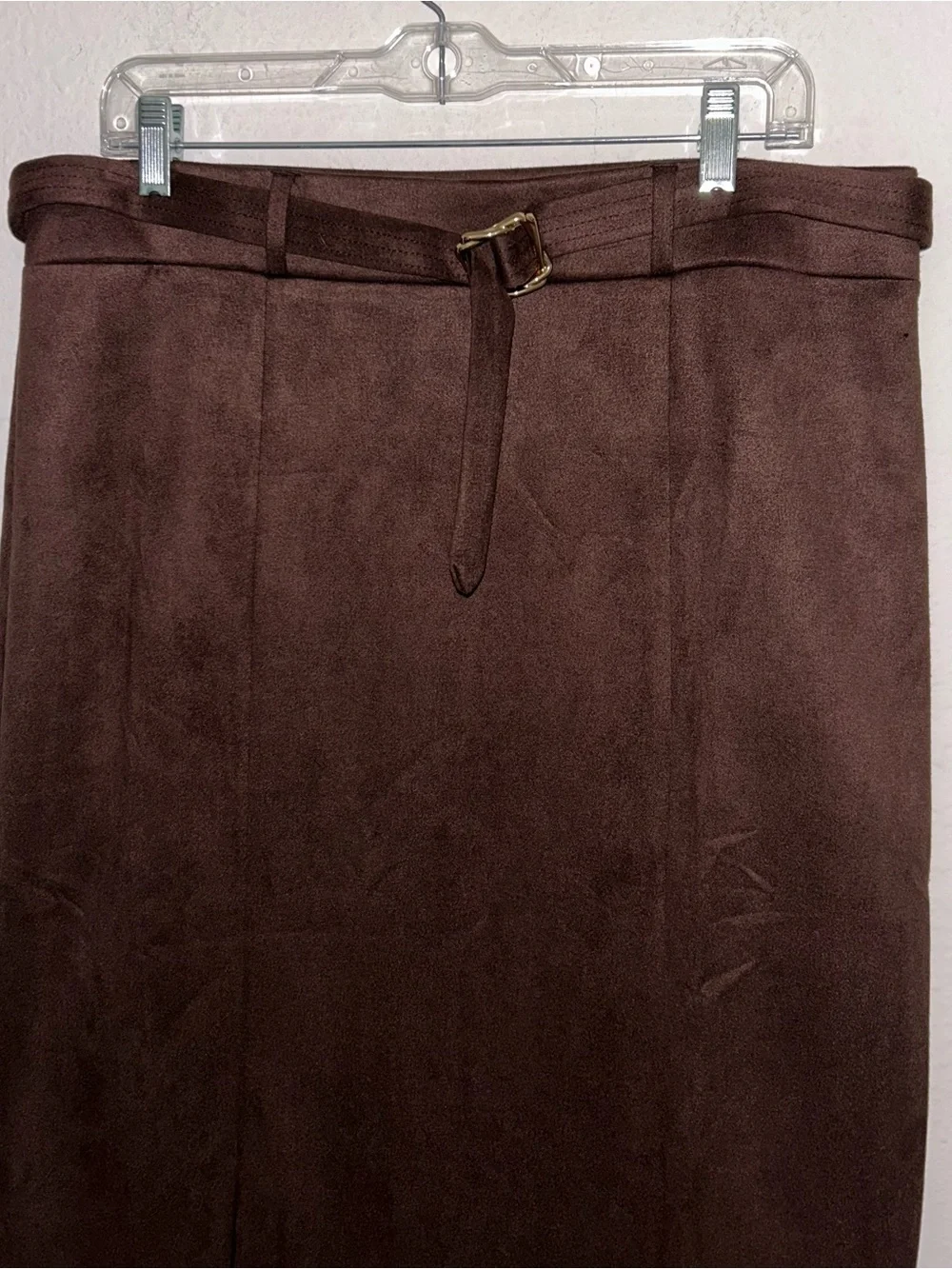 Women’s Dark Brown Faux Suede Skirt with Belt
